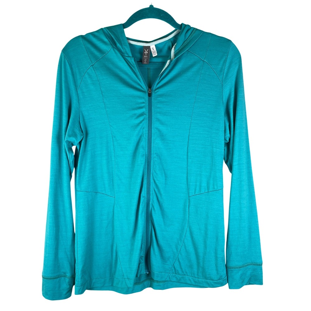 Ibex Merino Wool Full Zip Hoodie Womens Medium Teal Blue Very Good Athletic Fit